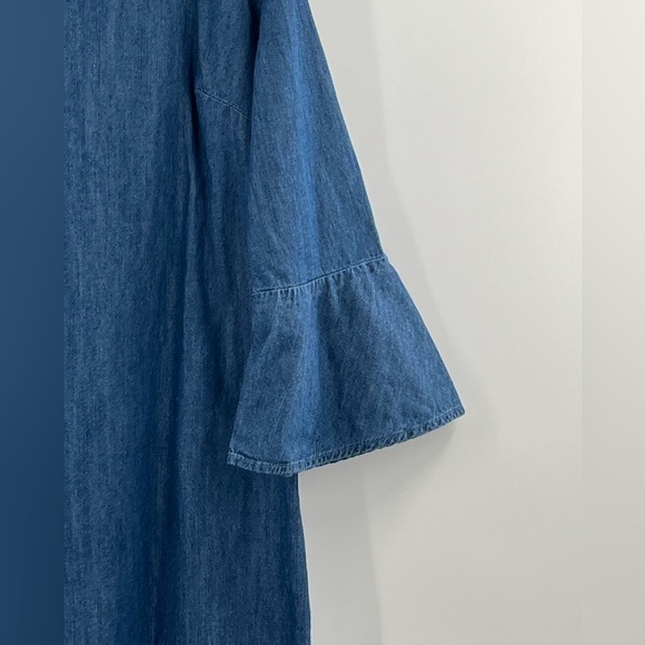 Talbots Chambray Blue Denim Flounce 3/4 Sleeve Shift Dress Women Size 10 - Picture 4 of 9